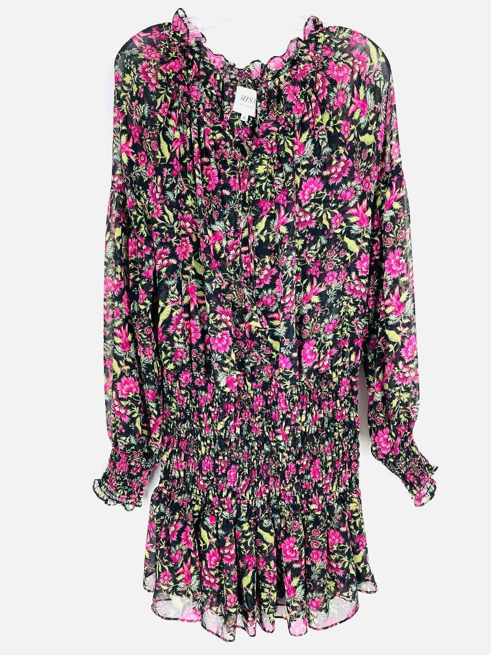 Misa Size M Bk/Pk/Gr Floral Smocked Designer Dress